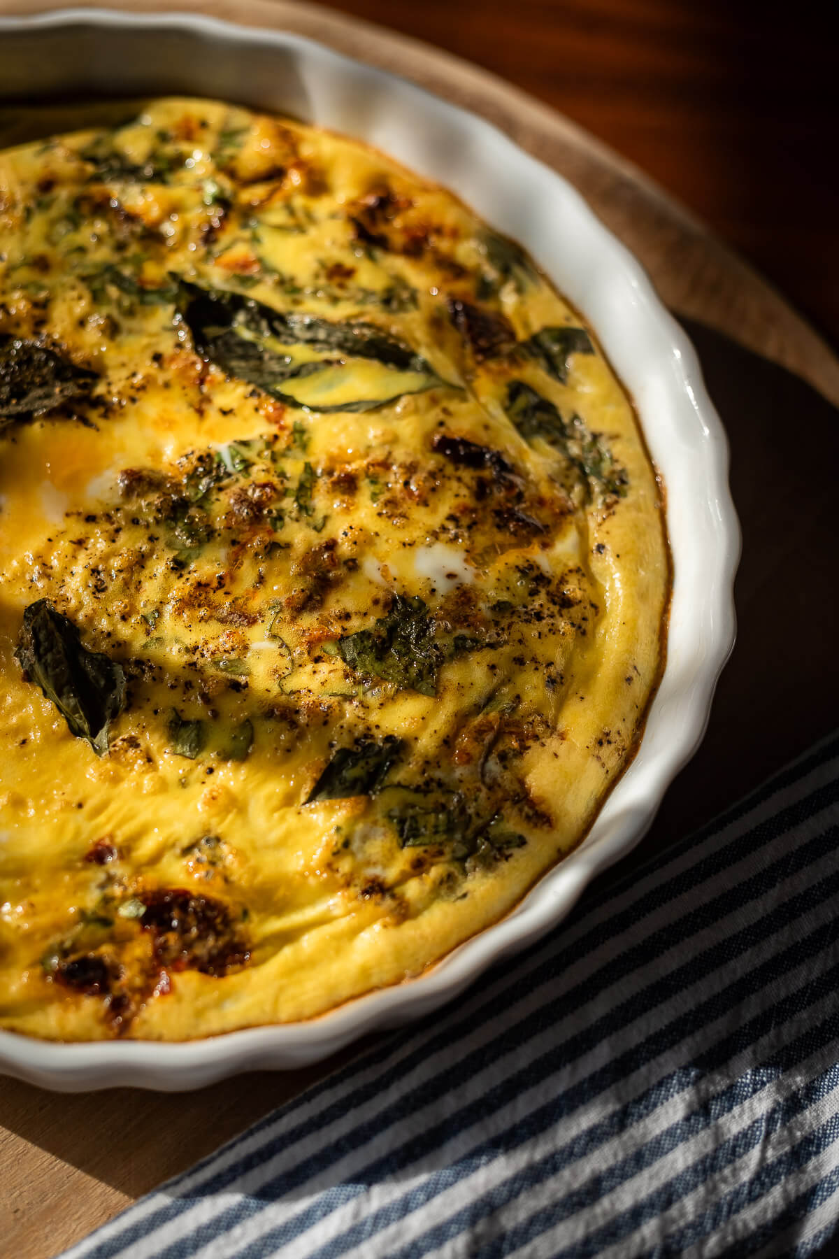 dairy free gluten free crustless quiche with tomatoes and basil