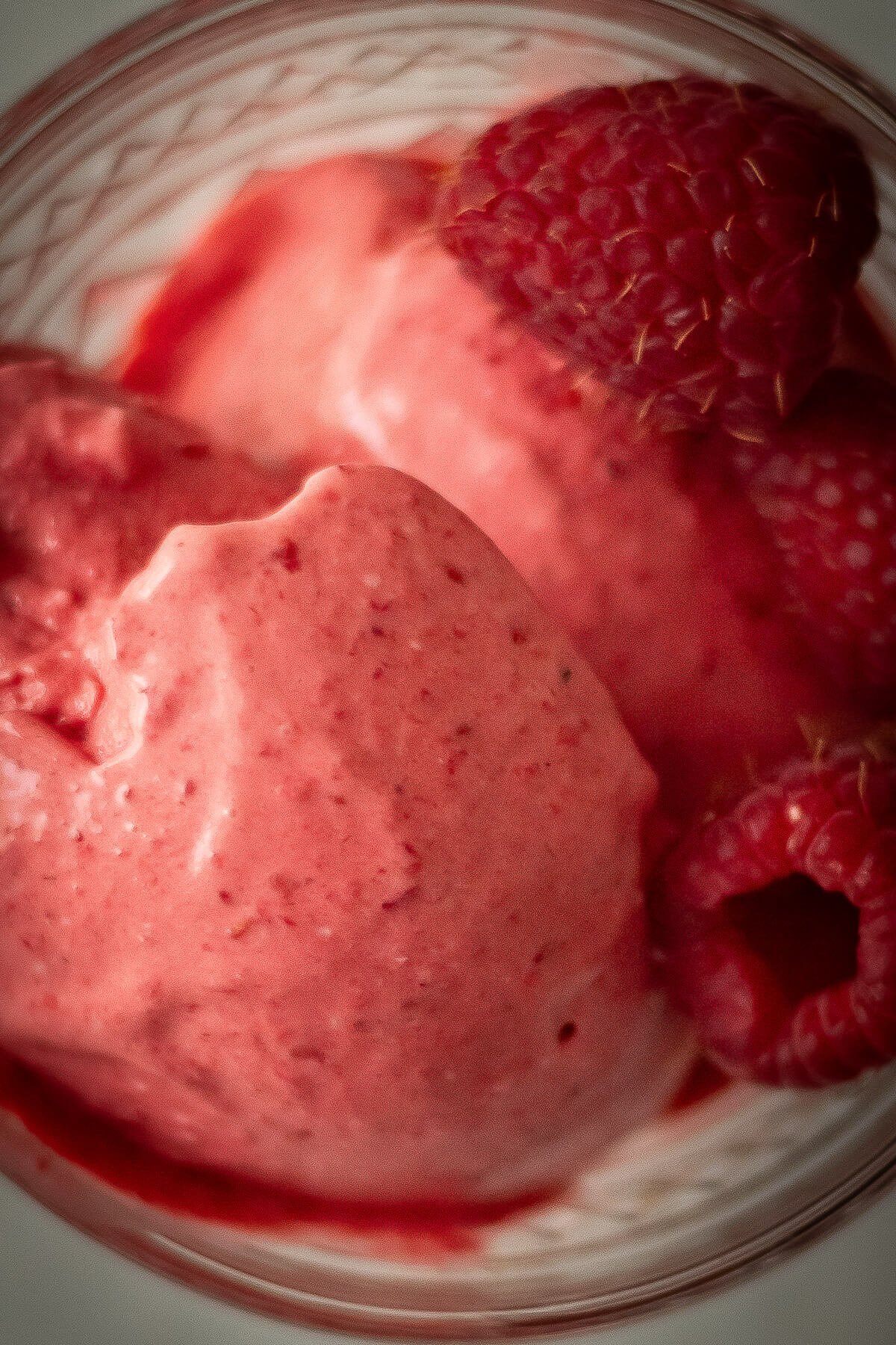 close up look at raspberry ice cream